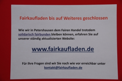 Fairkaufladen bis auf Weiteres geschlossen – Fair einkaufen kann man trotzdem